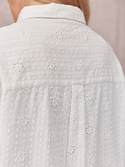 Kari Broderie Short Sleeve Shirt - White