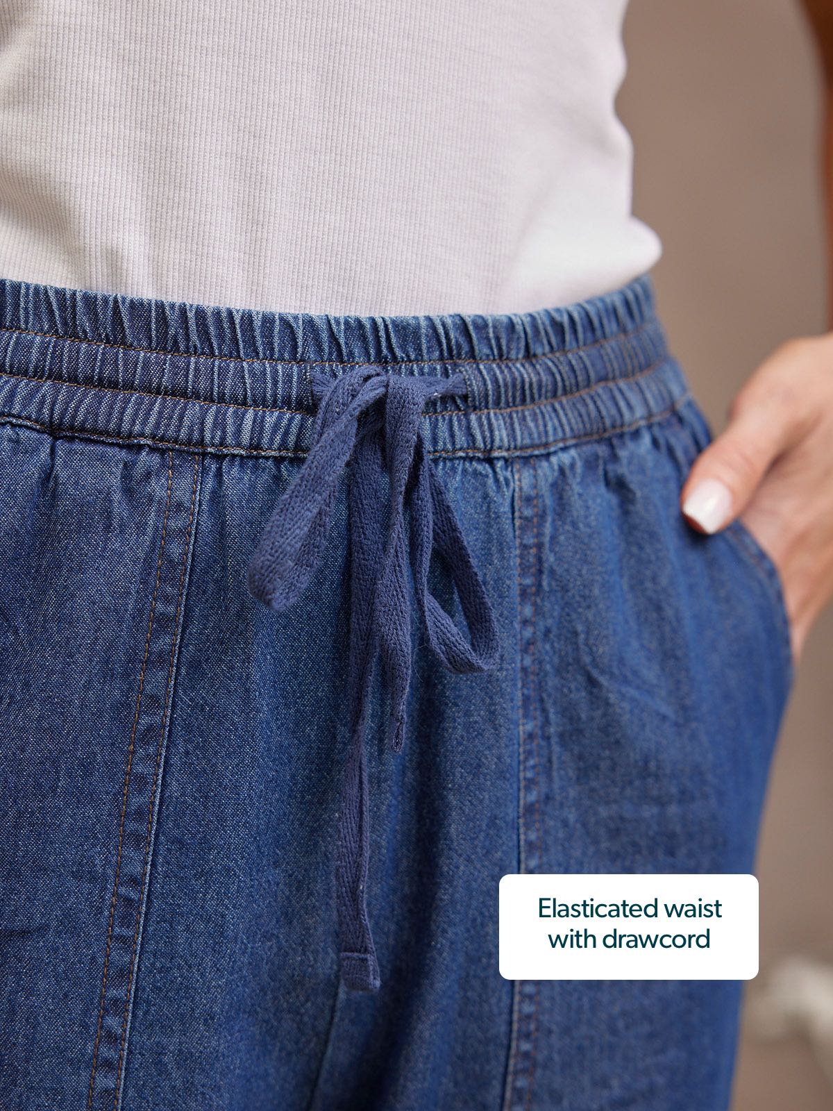 Lynn Drawcord Waist Trouser - Denim