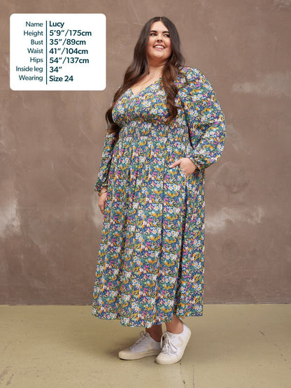 Maddie V-Neck Dress - Multi Coloured Floral