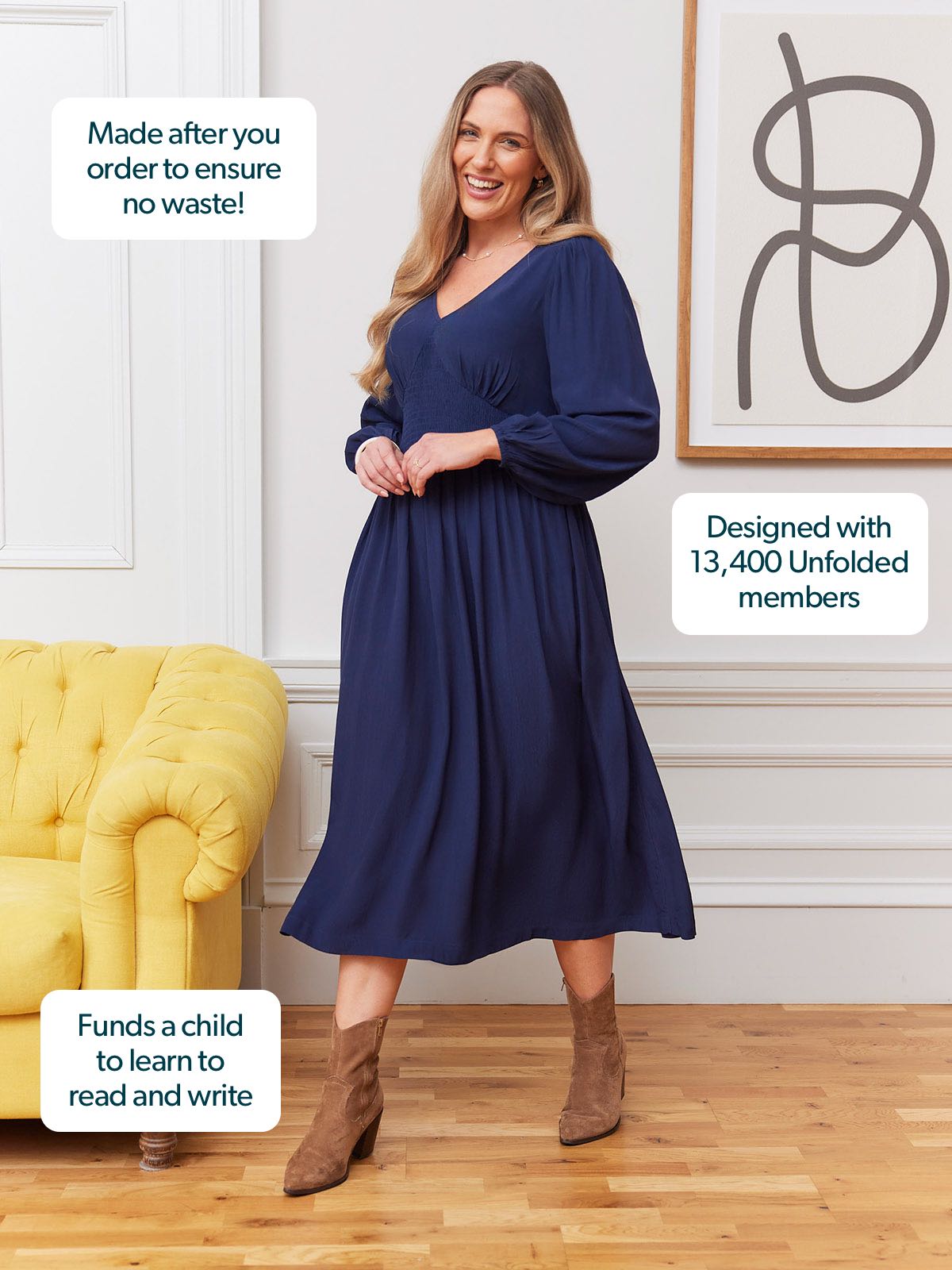 Maddie V-Neck Dress - Navy