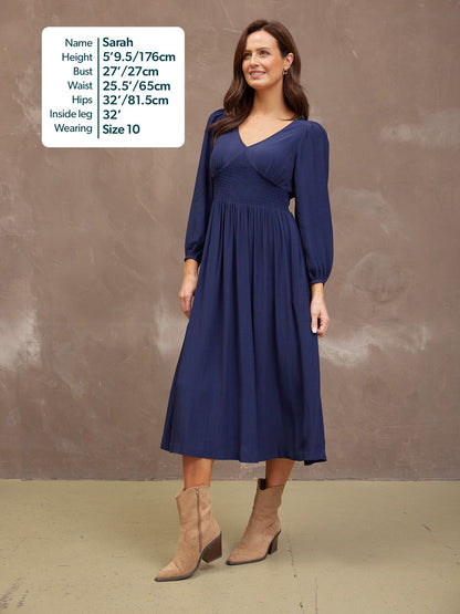 Maddie V-Neck Dress - Navy