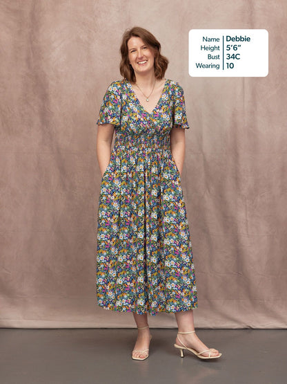 Maddie V-Neck Short Sleeve Dress - Multi-Coloured Floral Print