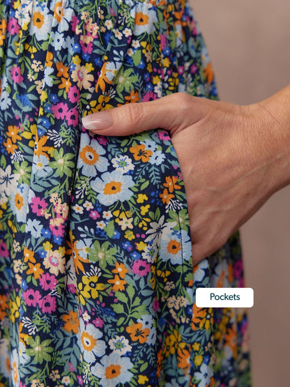 Maddie V-Neck Short Sleeve Dress - Multi-Coloured Floral Print