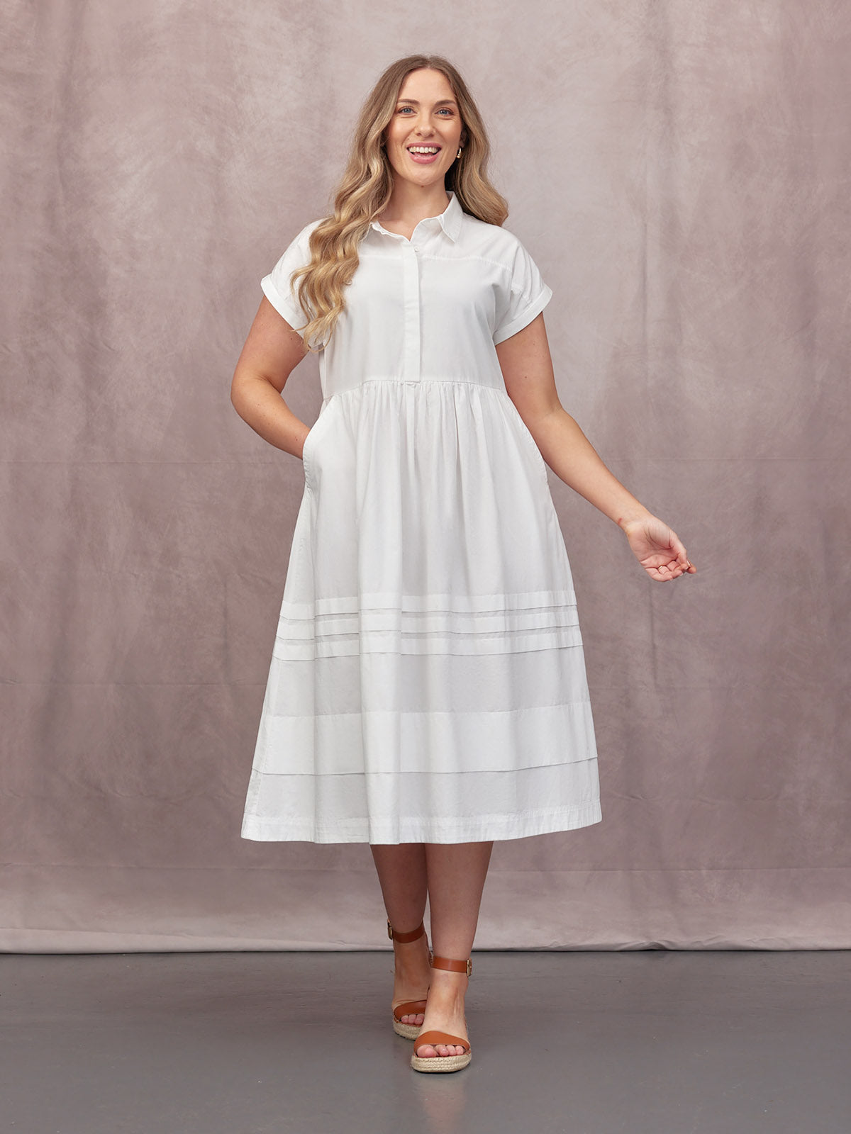 Rhiona Tuck Detail Shirt Dress - White