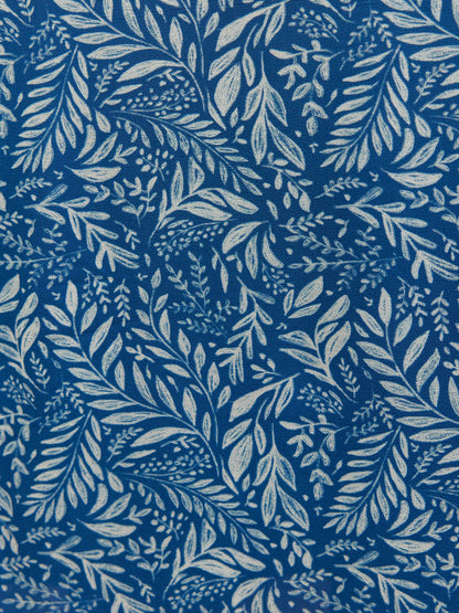 Vic Georgette Tie Waist Dress - Blue & Ecru Leaf Print