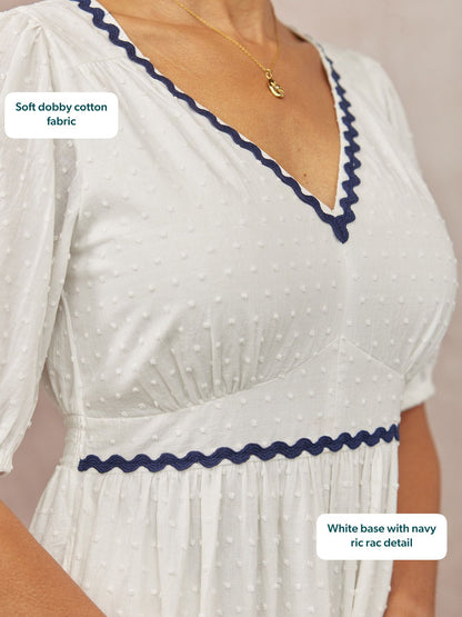 Nelly Ric Rac Dress - White & Navy