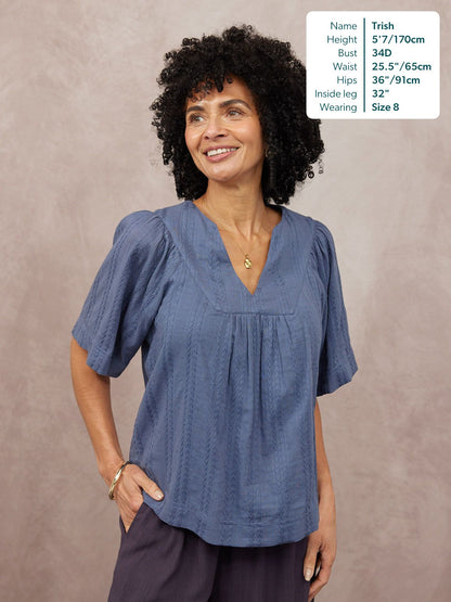 Edith Textured Relaxed Top - Blue