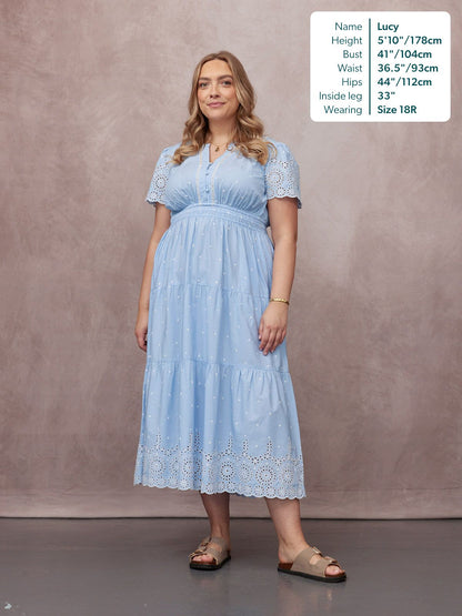 Georgie Cotton Summer Dress - Blue/White