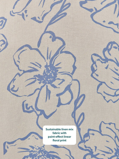Hilary Printed Linen Mix Dress - Blue Floral