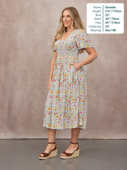 Maddie Short Sleeve Dress -  Light Blue Floral Print