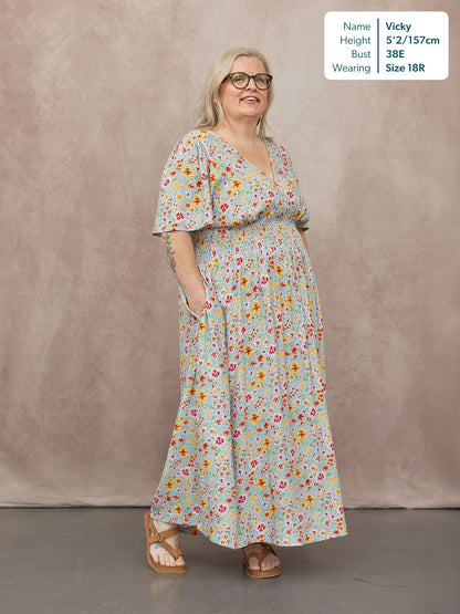 Maddie Short Sleeve Dress -  Light Blue Floral Print