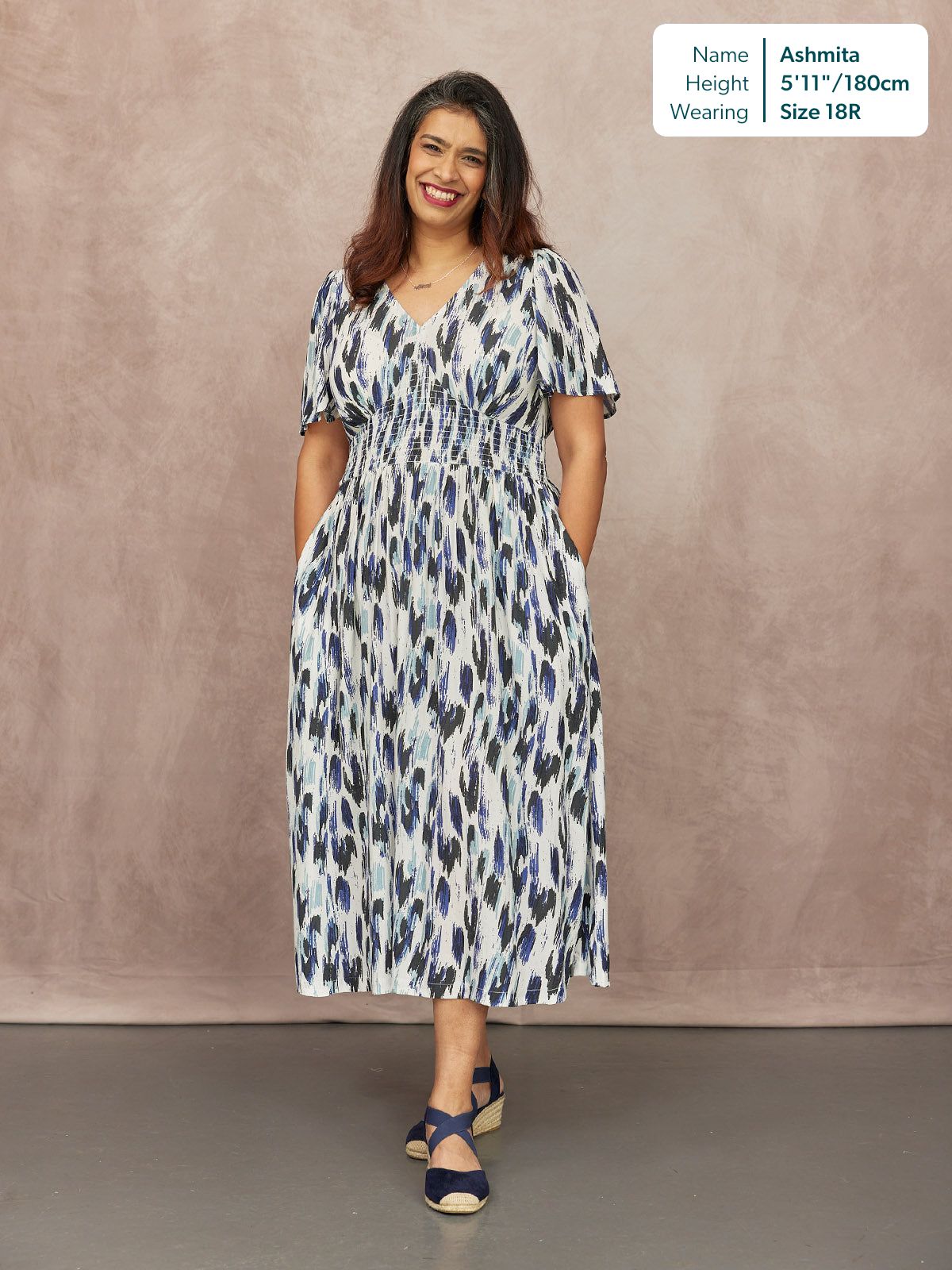Maddie Short Sleeve Dress - Navy Ikat Print