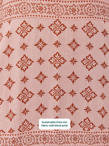 Marie Sleeveless Tiered Dress - Pink & Rust Print