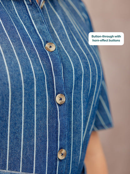 Mel Denim Shirt Dress - Denim Pinstripe