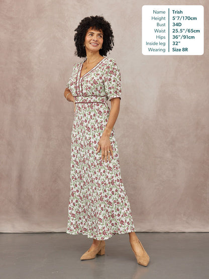 Linny Contrast Trim Dress - Pink Floral Print