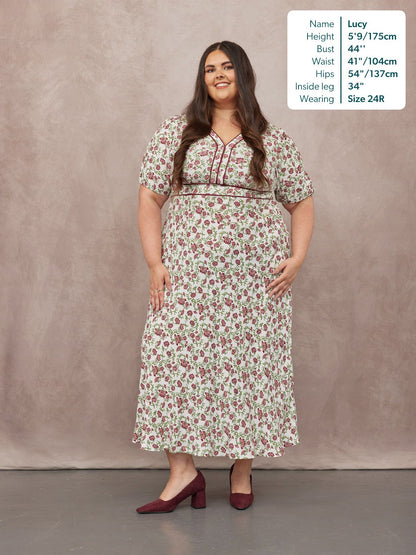 Linny Contrast Trim Dress - Pink Floral Print