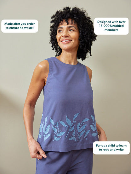 Violet Embroidered Sleeveless Top - Blue
