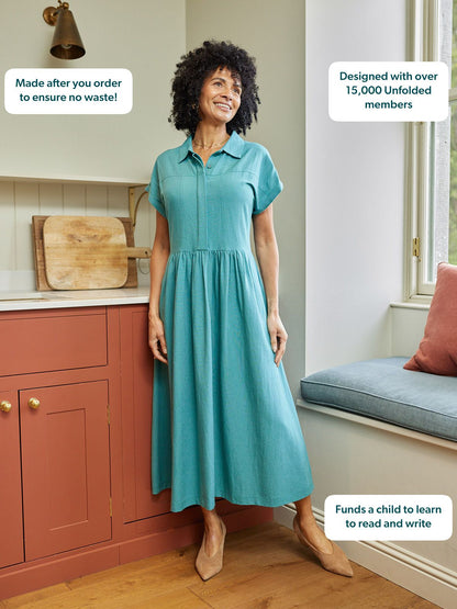 Rhiona Linen Shirt Dress - Teal